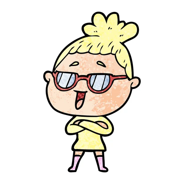 Cartoon Glückliche Frau Mit Brille — Stockvektor