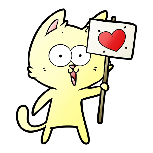 Rolig Tecknad Katt Med Kärlek Hjärta Skylt — Stock vektor