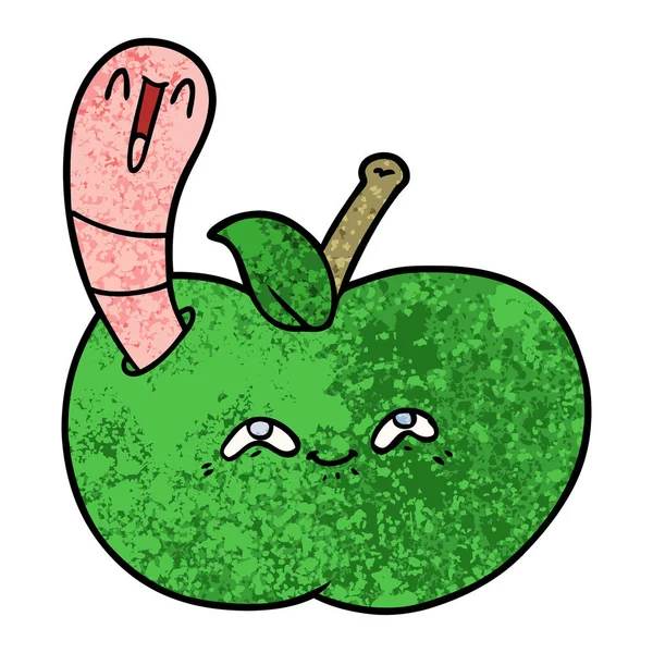 Cartoon Worm Happy Apple — Stock Vector