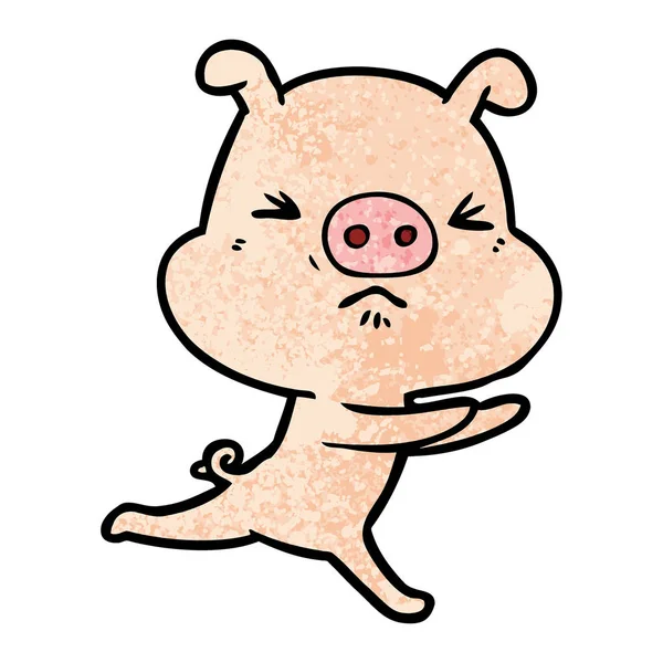 Caricatura Molesto Cerdo Corriendo — Vector de stock
