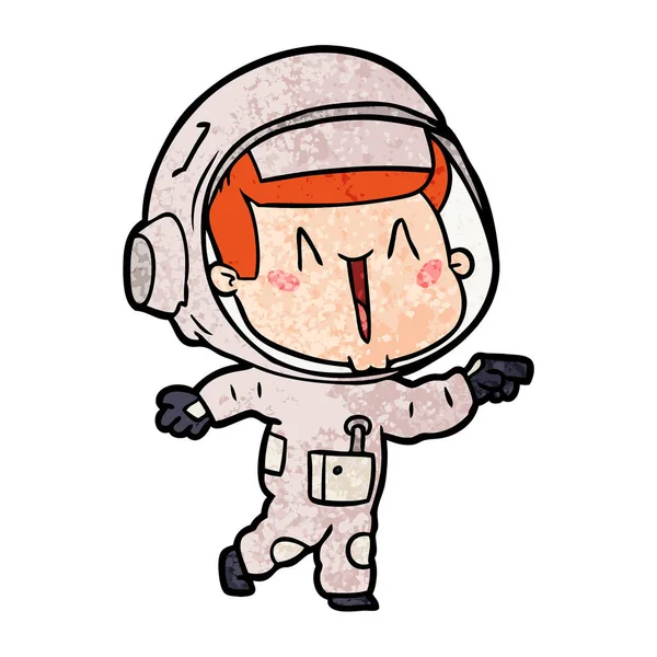 Astronauta Dibujos Animados Feliz Señalando — Vector de stock