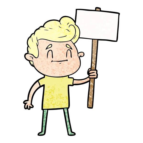 Glücklicher Cartoon Mann Mit Schild — Stockvektor