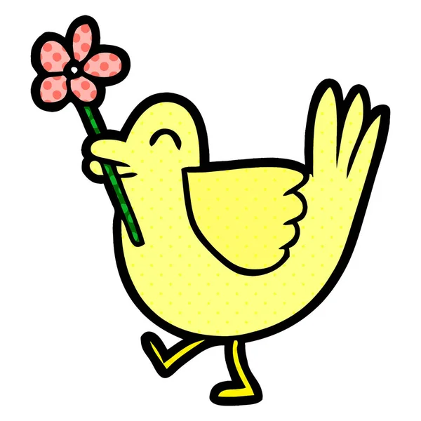 Cartoon Vogel Met Bloem — Stockvector