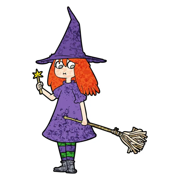 Zeichentrick Hexe Mädchen Mit Besen — Stockvektor