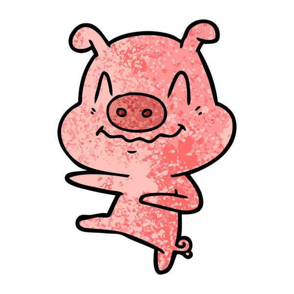 Vector Illustration Nervous Cartoon Pig — Stock Vector