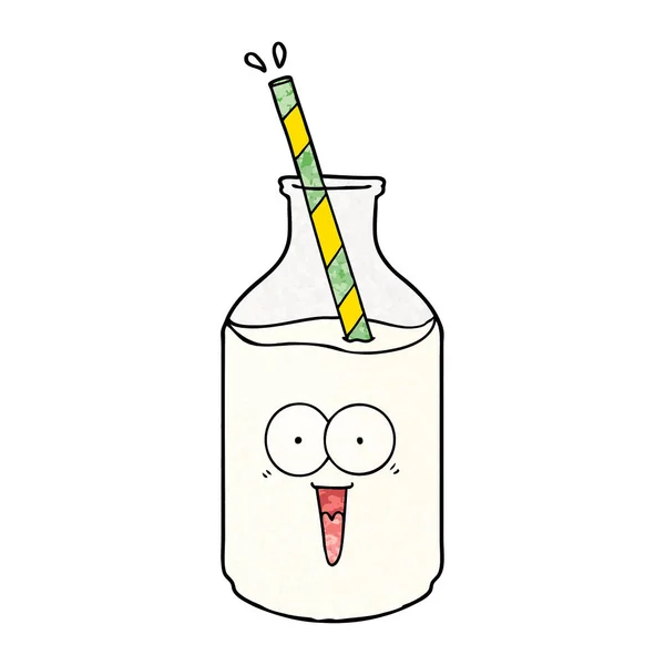 Happy Carton Milk Bottle Straw — Stock Vector