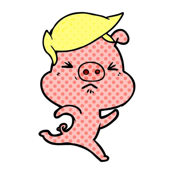 动画片恼怒的猪奔跑 — 图库矢量图片