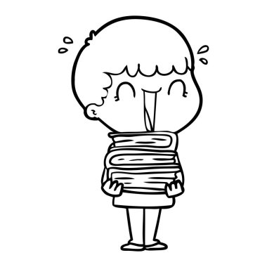 kitap yığını tutan karikatür adam