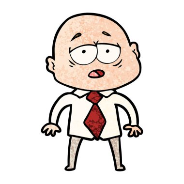 gömlek ve kravat yorgun kel adam çizgi film