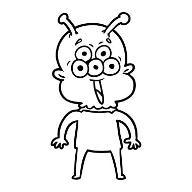 mutlu çizgi film uzaylı vektör çizim