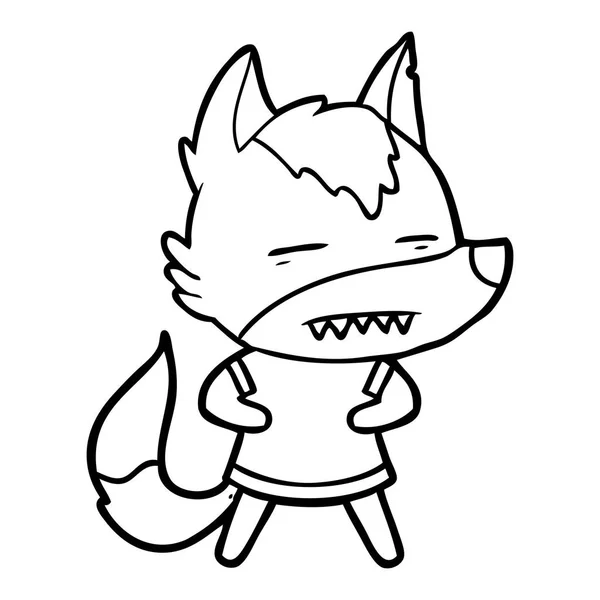 Cartoon Wolf Visar Tänderna — Stock vektor