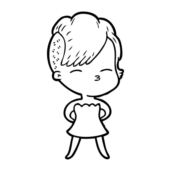 Desenho Animado Squinting Menina Vestido — Vetor de Stock