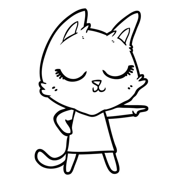 Calma Dibujos Animados Gato Chica Apuntando — Vector de stock