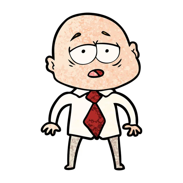 Karikatura Unavený Holohlavý Muž Košili Kravatu — Stockový vektor