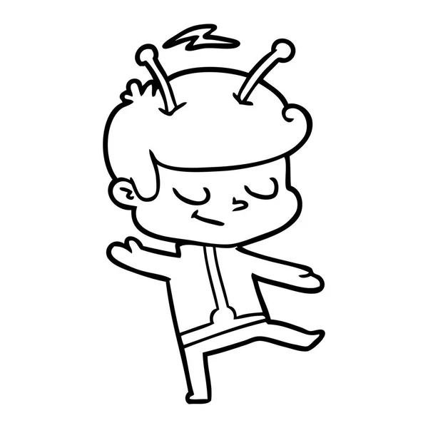 Vriendelijke Cartoon Spaceman Dansen — Stockvector