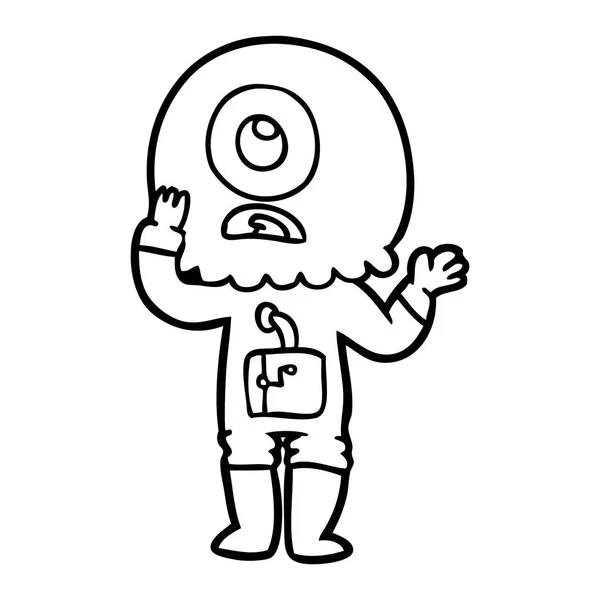 Preocupado Cyclops Dibujos Animados Extraterrestre Astronauta — Vector de stock