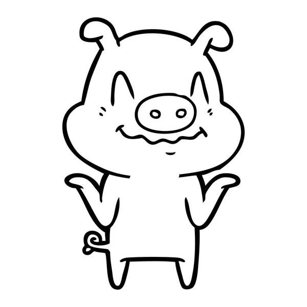 Vector Illustration Nervous Cartoon Pig — Stock Vector