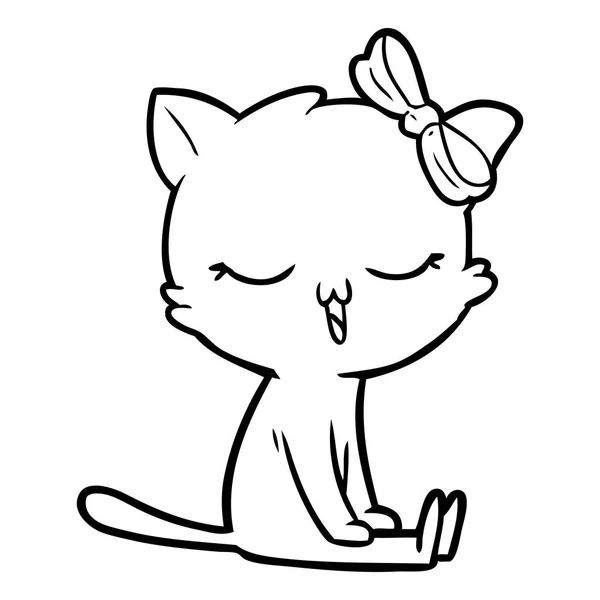 Cartoon Katze Mit Schleife Auf Dem Kopf — Stockvektor