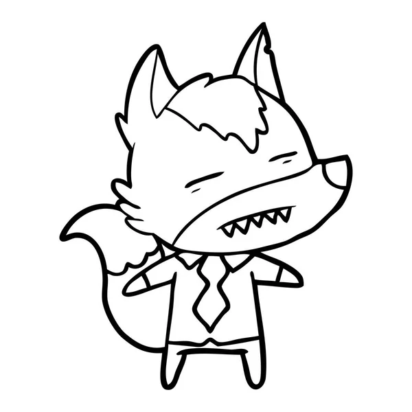 Cartoon Office Wolf Showing Teeth — Stock Vector