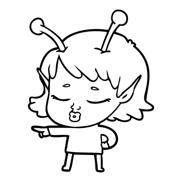 Cute Alien Girl Cartoon Pointing — Stock Vector