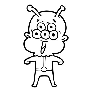 mutlu çizgi film uzaylı vektör çizim