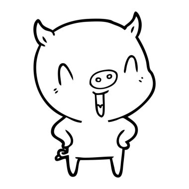 mutlu karikatür domuz vektör çizim