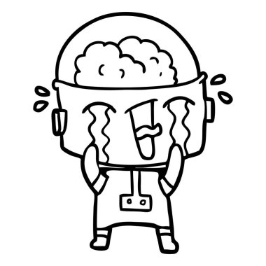 vektör çizim robot ağlıyor çizgi film