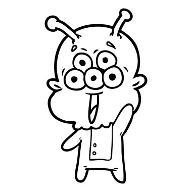 mutlu çizgi film uzaylı vektör çizim