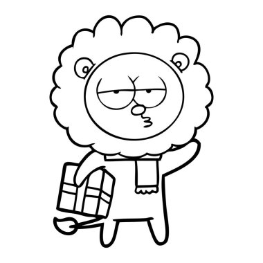 karikatür hediye ile yorgun aslan