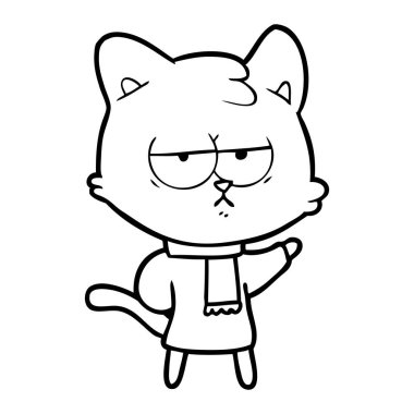 kış giysileri içinde sıkılmış karikatür kedi