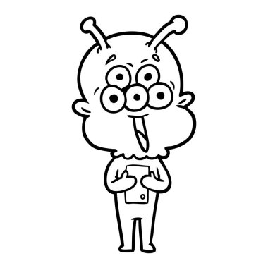 mutlu çizgi film uzaylı vektör çizim