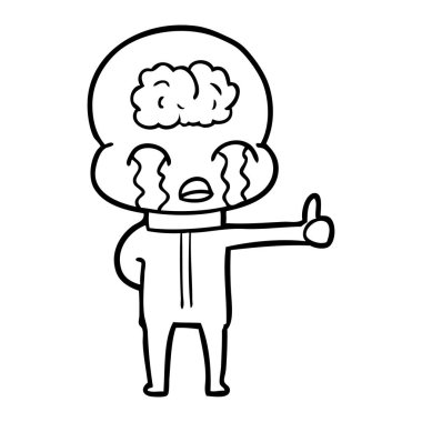 ağlıyor ama sembol Yaşasın vererek karikatür büyük beyin uzaylı