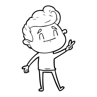 bir barış işareti veren mutlu çizgi film adam