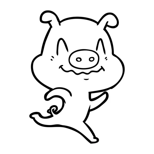 Vector Illustration Nervous Cartoon Pig — Stock Vector