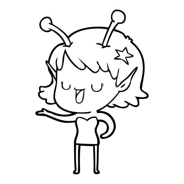 Feliz Chica Alienígena Dibujos Animados Riendo — Vector de stock