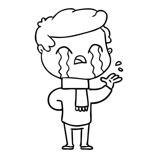 Karikatura Člověka Pláč Nosit Zimní Šála — Stockový vektor