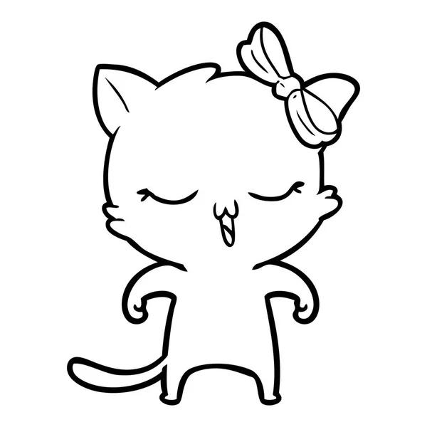 Desenho Animado Gato Com Arco Cabeça — Vetor de Stock