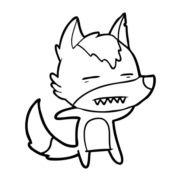 Lobo Dos Desenhos Animados Mostrando Dentes — Vetor de Stock