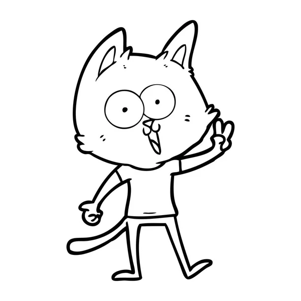 Lustige Cartoon Katze Gibt Friedenszeichen — Stockvektor