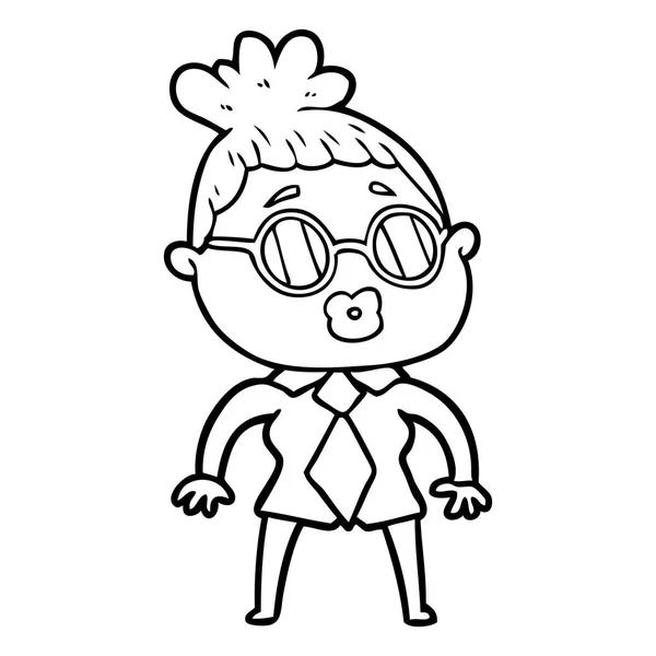 オフィスの女性の身に着けている眼鏡を漫画します — ストックベクタ