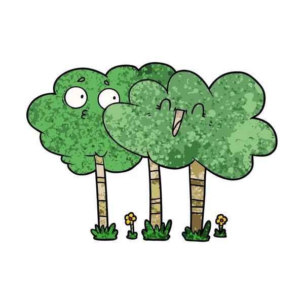 Alberi Dei Cartoni Animati Con Volti — Vettoriale Stock