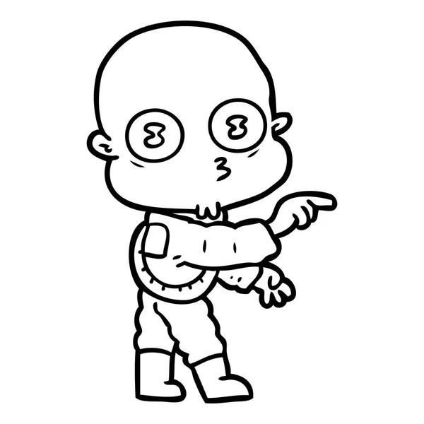Cartoon Weird Bald Spaceman Pointing — Stock Vector