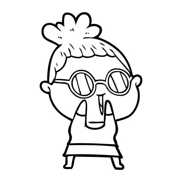 Γελοιογραφία Ντροπαλός Γυναίκα Που Φοράει Γυαλιά — Διανυσματικό Αρχείο