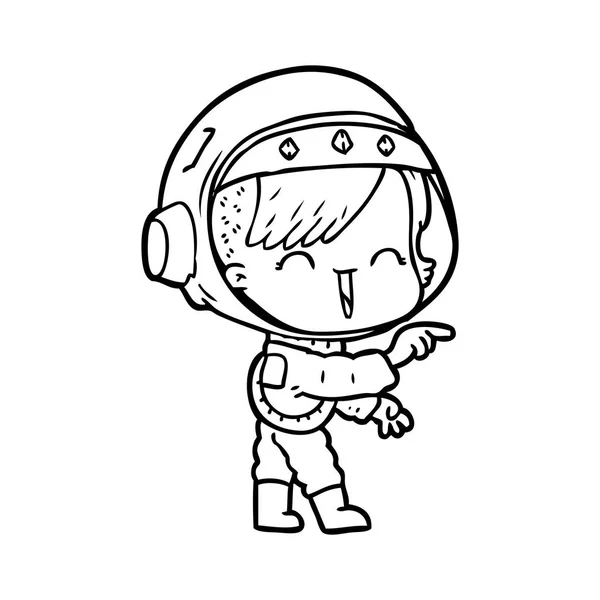 Cartoon Astronaut Meisje Aan Wijzen Lachen — Stockvector