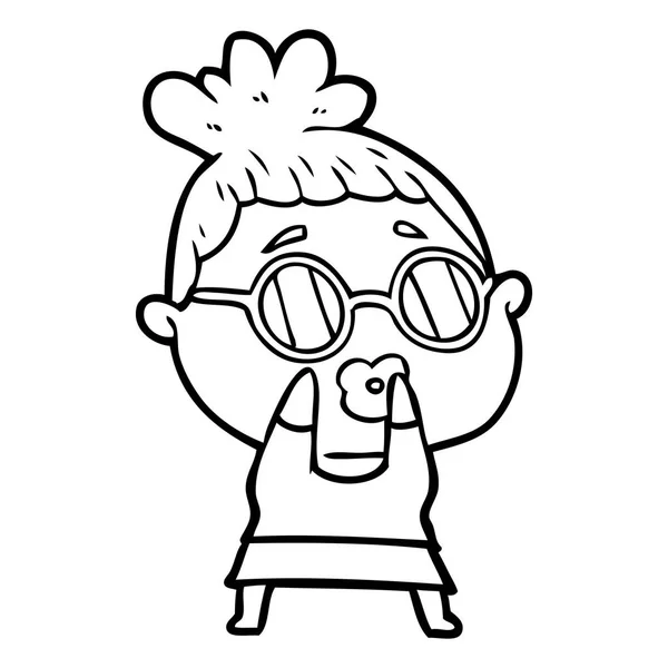 Tecknad Kvinna Bär Glasögon — Stock vektor