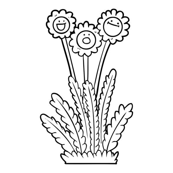 Illustrazione Vettoriale Del Cartone Animato Fiori Felici — Vettoriale Stock