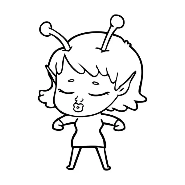 Süße Außerirdische Mädchen Karikatur — Stockvektor