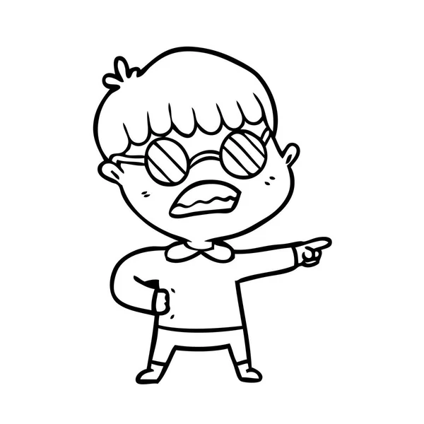 Wskazującego Chłopak Cartoon Noszenie Okularów — Wektor stockowy