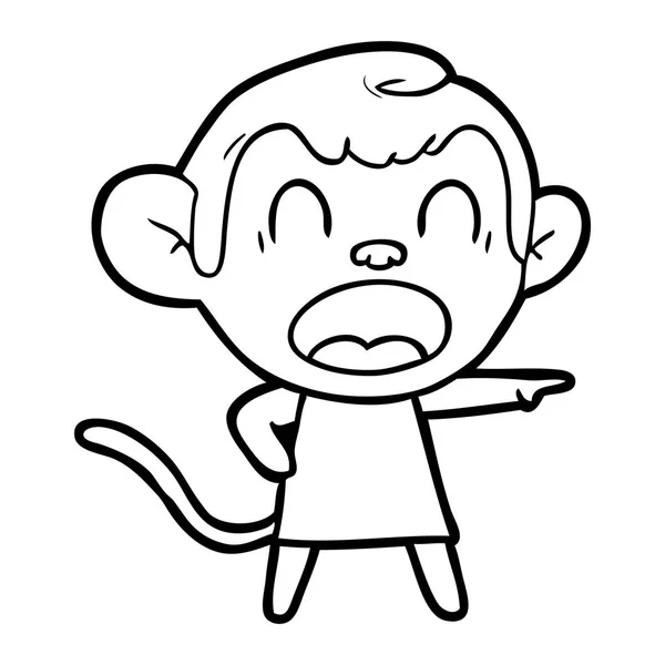 Gritando Mono Dibujos Animados Señalando — Vector de stock