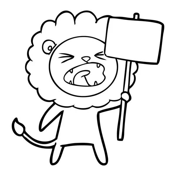 Cartoon Lion Protest Sign — Stock Vector